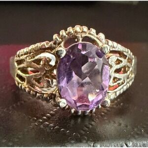 LIND Cocktail Ring Purple Rhinestone Silver Plated